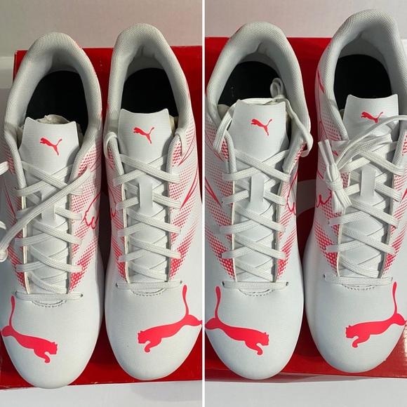 Puma, Men Size 11.5/ Men Size 12, Attacanto FG/AG, Puma White- Fire Orchid - Picture 8 of 15
